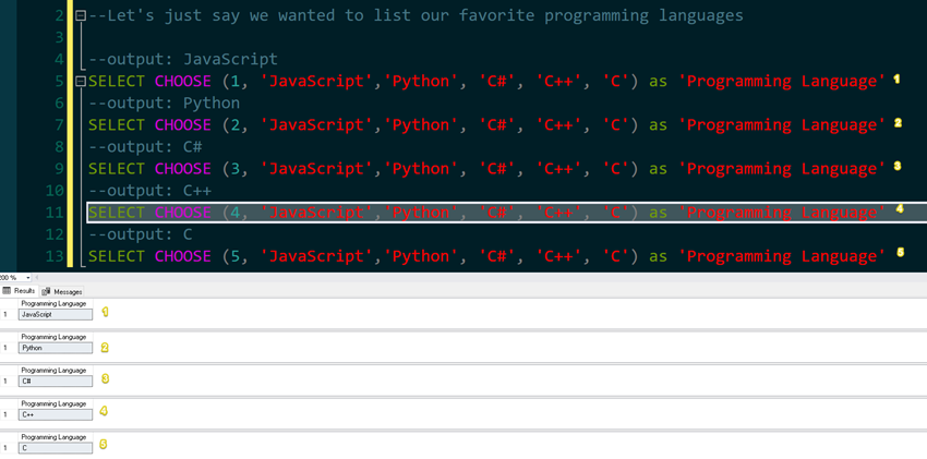 SQL's CHOOSE Function